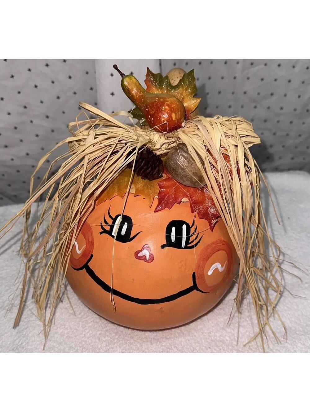 Halloween Jack O Lantern Pumpkin Hand Painted Gourd Folk Art Fall Thanksgiving